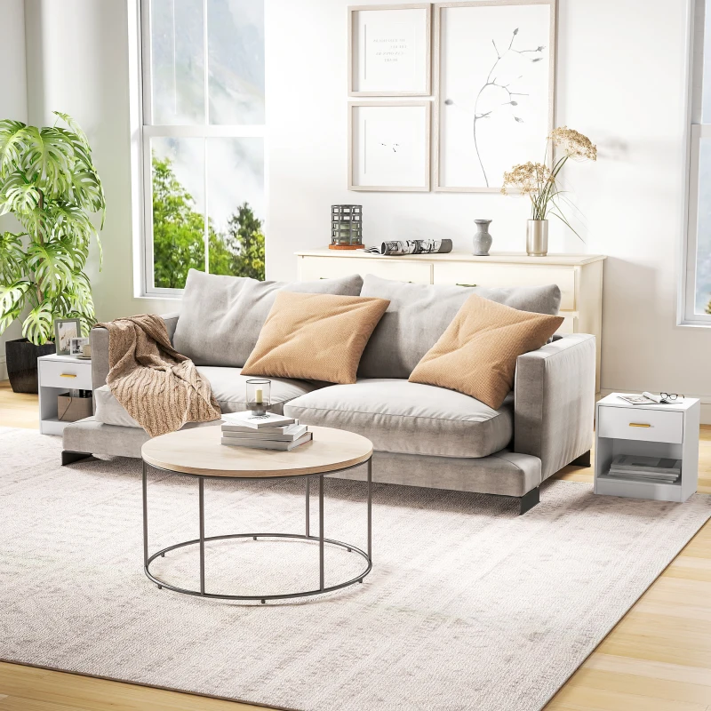 HOMCOM Conjunto com 2 Mesas de Cabeceira Mesa de Noite com 2 Gavetas e Prateleiras Abertas Estilo Moderno 39x28x41 cm Branco