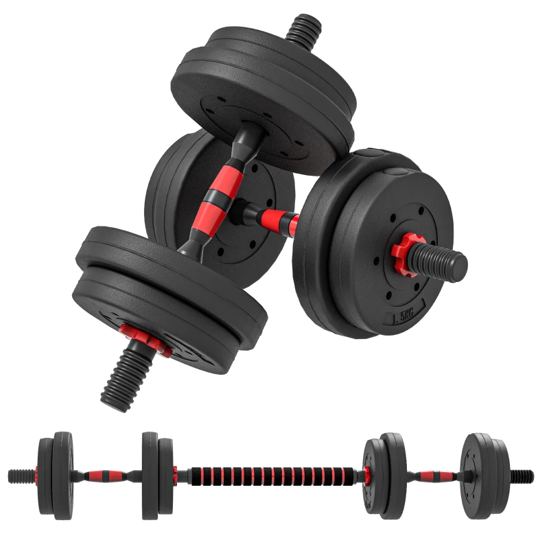 HOMCOM 15kg 2 in 1 Adjustable Dumbbells Weight Set, Dumbbell Hand Weight Barbell for Weight Training, Black