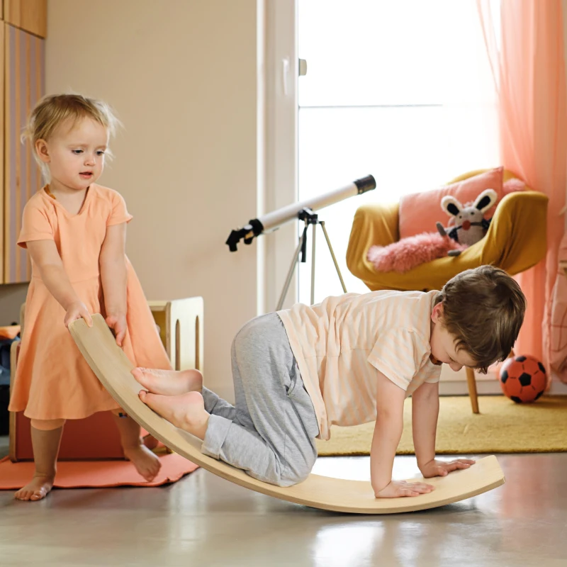AIYAPLAY Planche d'équilibre pour enfants, planche à balancer, pour enfant de 3 à 8 ans, charge max. 50 kg, en bois, bois naturel