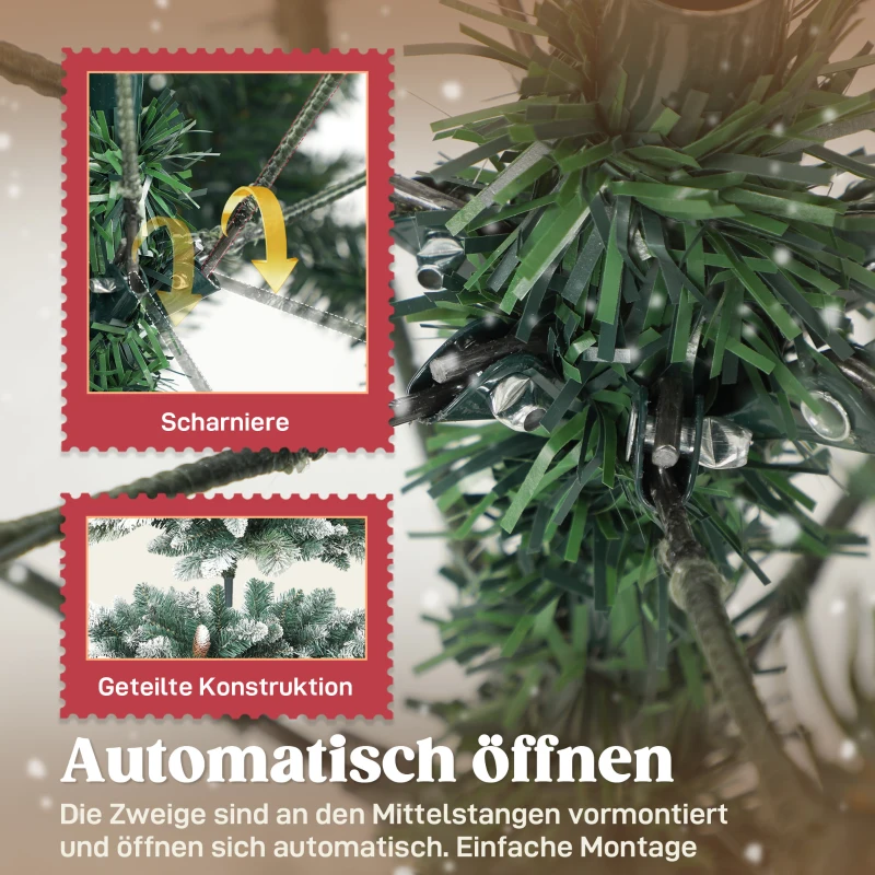 HOMCOM Künstlicher Weihnachtsbaum 180 cm künstlich Tannenbaum mit Schnee, 1000 Spitzen 34 Tannenzapfen Breite Basis