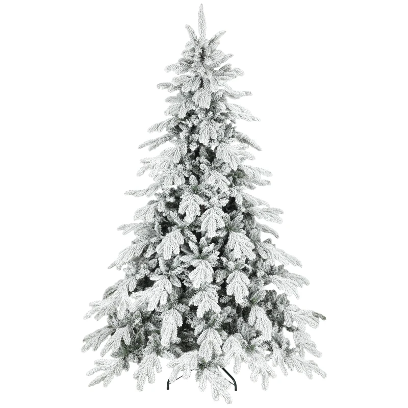 HOMCOM 7ft Super Flocked Christmas Tree - Green/White