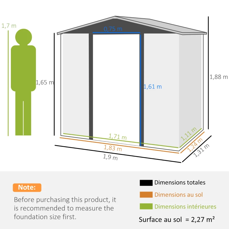 Outsunny Abri de Jardin 2,27 m² gants inclus porte verrouillable ventilations acier galvanisé 190 x 131 x 188 cm chêne