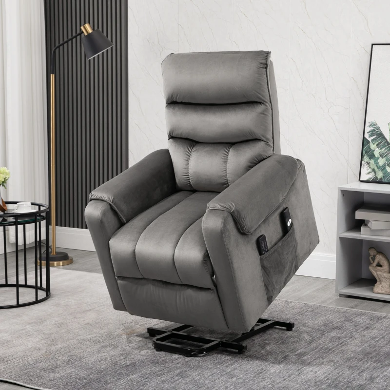 HOMCOM Fauteuil releveur massage électrique inclinable avec Repose-Pied télécommande revêtement tissu aspect velours gris