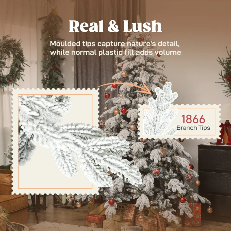 HOMCOM 7ft Super Flocked Christmas Tree - Green/White