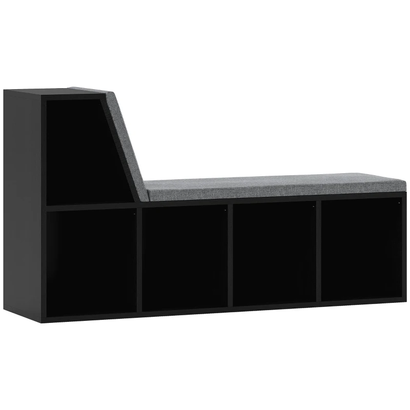 HOMCOM Estante Banco 2 em 1 com 5 Compartimentos de Arrumação e 2 Almofadas 108x30x60 cm Preto Cinza