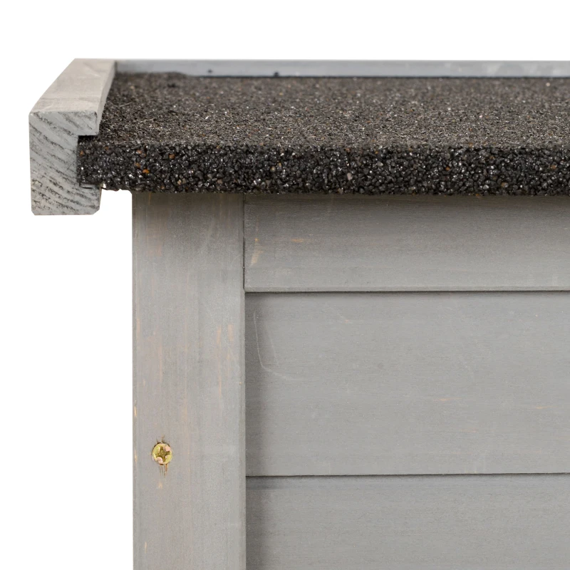 Outsunny Gartenschrank Holz Gerätehaus Geräteschuppen Geräteschrank Holzhütte Pultdach Bitumenpappe Lamellentüren Grau 87 x 46,5 x 96,5 cm