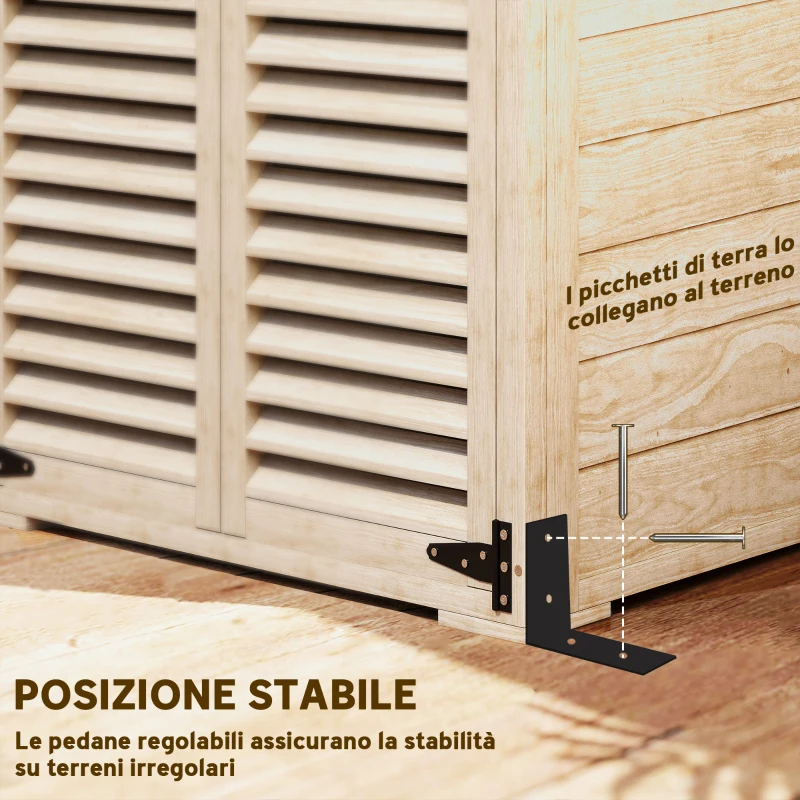 Outsunny Armadio da Esterno Portaoggetti a 2 Ripiani con Picchetti, in Legno di Abete, 75x50x111/118 cm