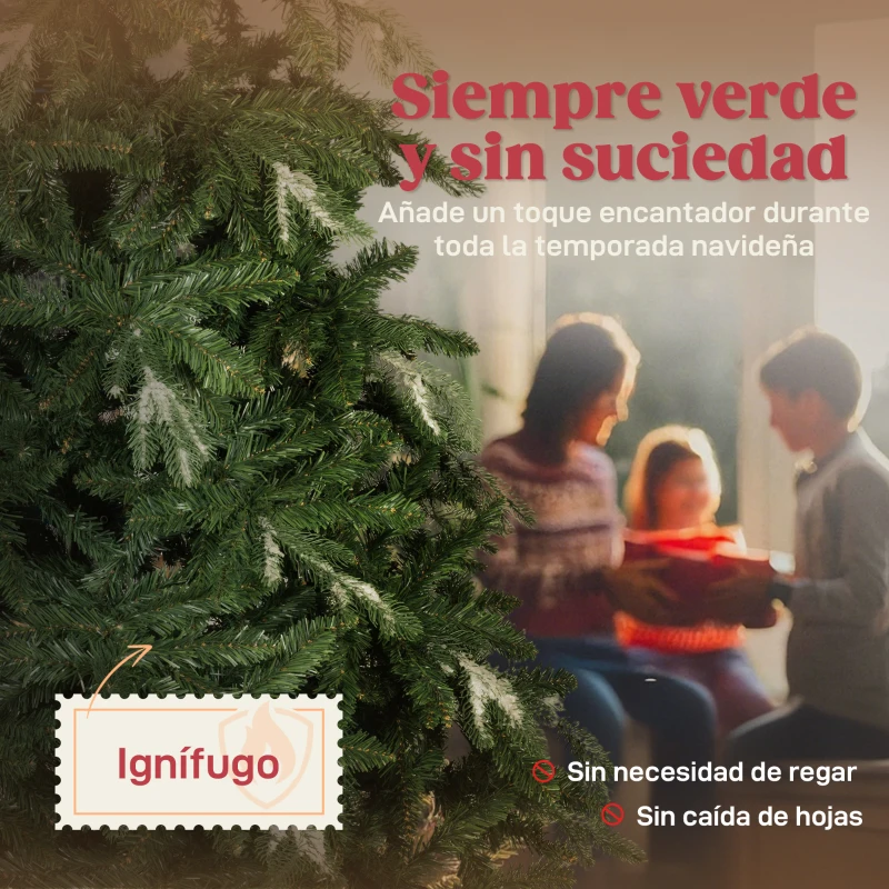 HOMCOM Árbol de Navidad Artificial 150 cm Ramas Realistas con Efecto Nieve Soporte de Acero Base Plegable Montaje Rápido
