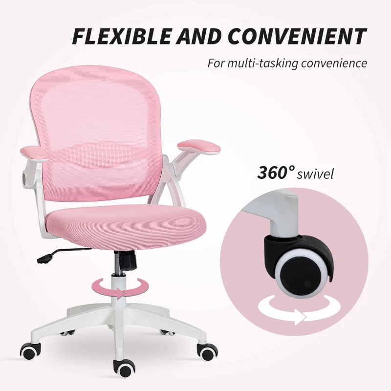 Vinsetto Scaun de Birou Ergonomic, Reglabil, cu Spătar din Plasă și Scaun Captusit, 65.5x61.5x88-97.5 cm, Roz