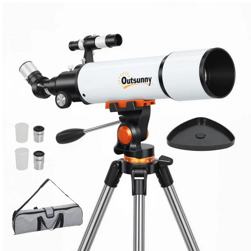 Outsunny Astronomy Telescope for Adults and Beginners with 80 mm Aperture, Carry Bag, White