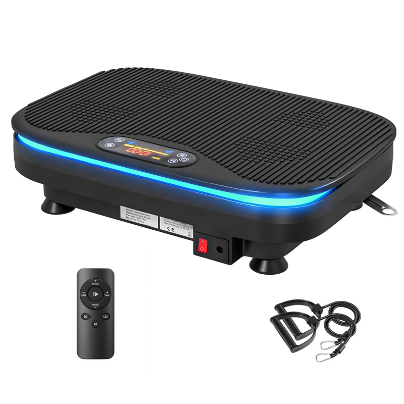 SPORTNOW Plataforma Vibratória 99 Velocidades 3 Programas com Bluetooth Ecrã LED Luzes e Bandas Elásticas 47x32x12 cm Preto