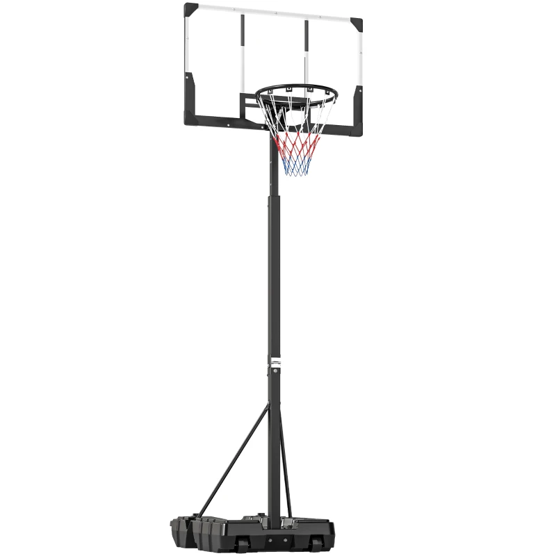 SPORTNOW Tabela de Basquetebol para Exterior com Altura Ajustável Portátil Estrutura Dobrável Painel Inquebrável Rodas e Base Preenchível 120x70x300-375 cm Preto