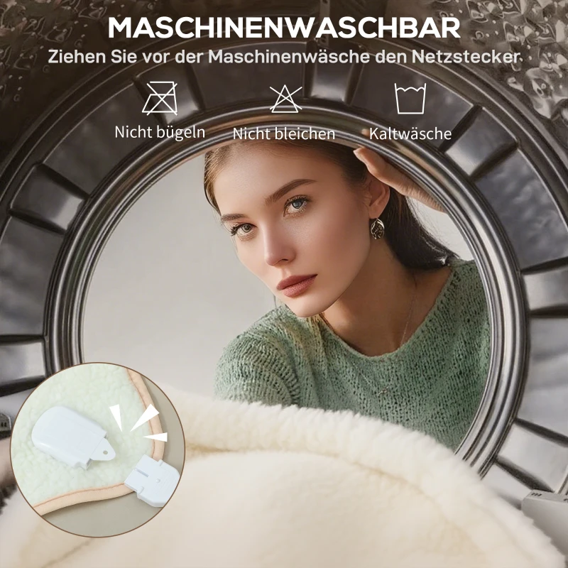 HOMCOM Heizdecke mit Dualzonensteuerung 160 x 140 cm maschinenwaschbar mit 5 Heizstufen, 10 Stunden Timer, Überhitzungsschutz