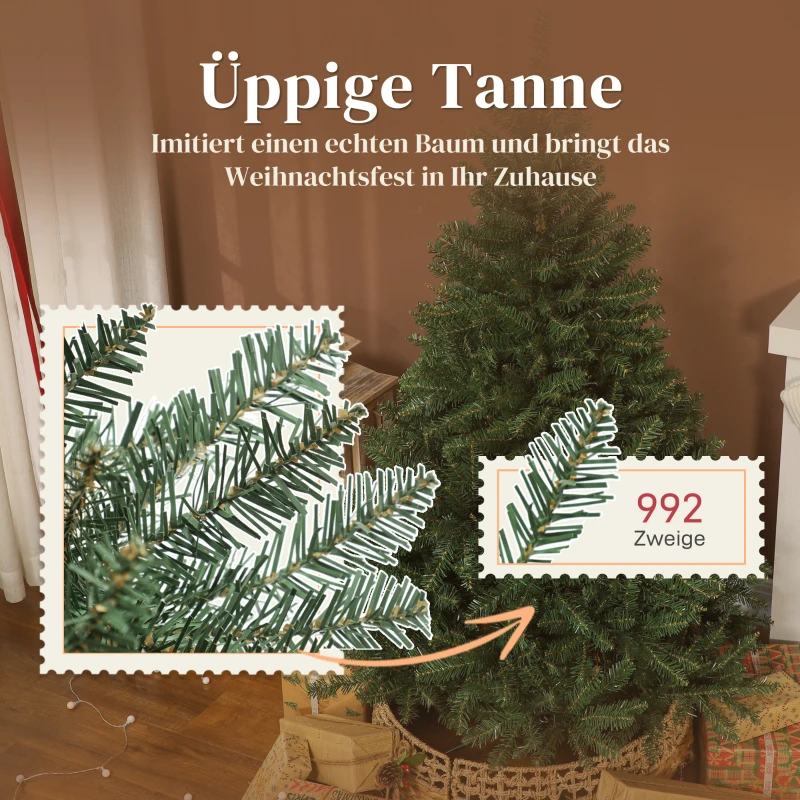 HOMCOM Künstlicher Weihnachtsbaum, 150 cm, klappbare Äste, Metallständer, vielseitig, Grün