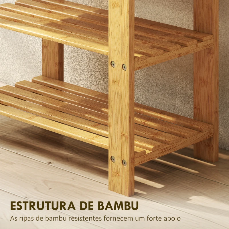 HOMCOM Banco Sapateira de Bambu Organizador de Sapatos com 2 Prateleiras para 4 Pares de Sapatos 50x28x45 cm Madeira