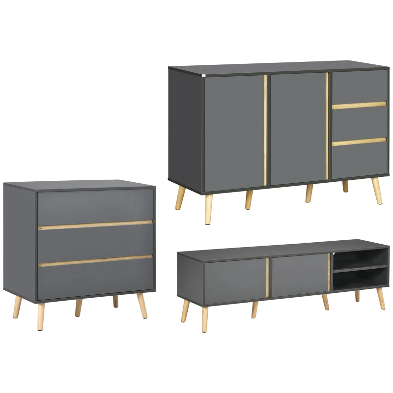 HOMCOM Ensemble de commode 3 tiroirs, buffet et meuble TV - meuble de rangement - banc TV pour télévision jusqu'à 55 pouces