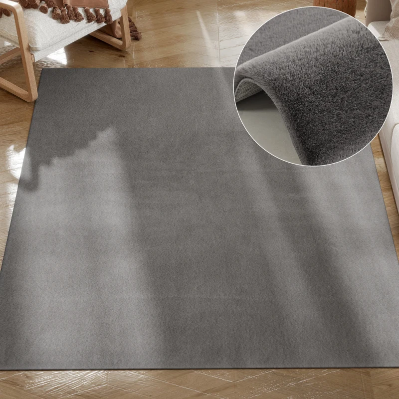 HOMCOM Tapis salon 160 x 120 cm tapis à poils longs, lavable en machine, antidérapant, en fausse fourrure, gris clair