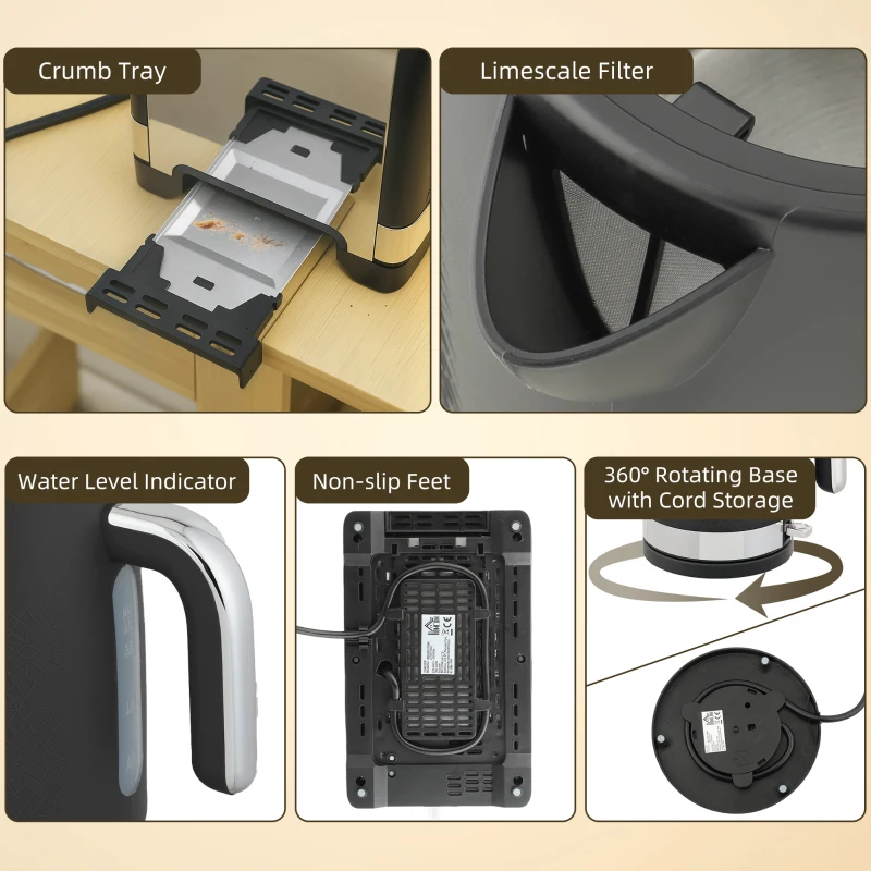 HOMCOM Sleek Textured Kettle and Toaster Set - Black