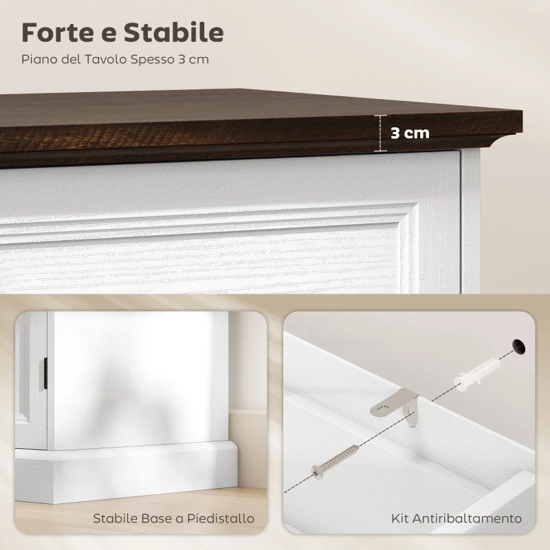 HOMCOM Credenza da Cucina Stile Vintage con 4 Cassetti e 2 Armadietti con Mensole Regolabili, 147x40x87, Legno Bianco