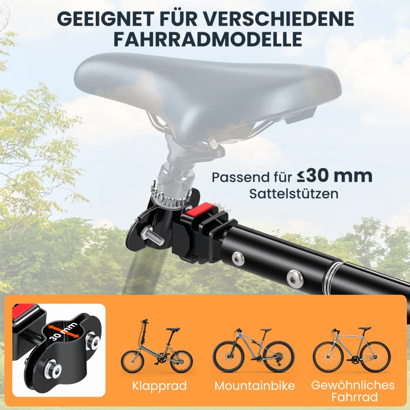 HOMCOM Fahrradanhänger Klappbar Lastenanhänger mit Kupplung, Kuppler & Reflektoren Transportwagen bis 40 kg belastbar, Transportanhänger Anhänger für Camping, Einkaufen, Umzug 155 x 71,5 x 77 cm