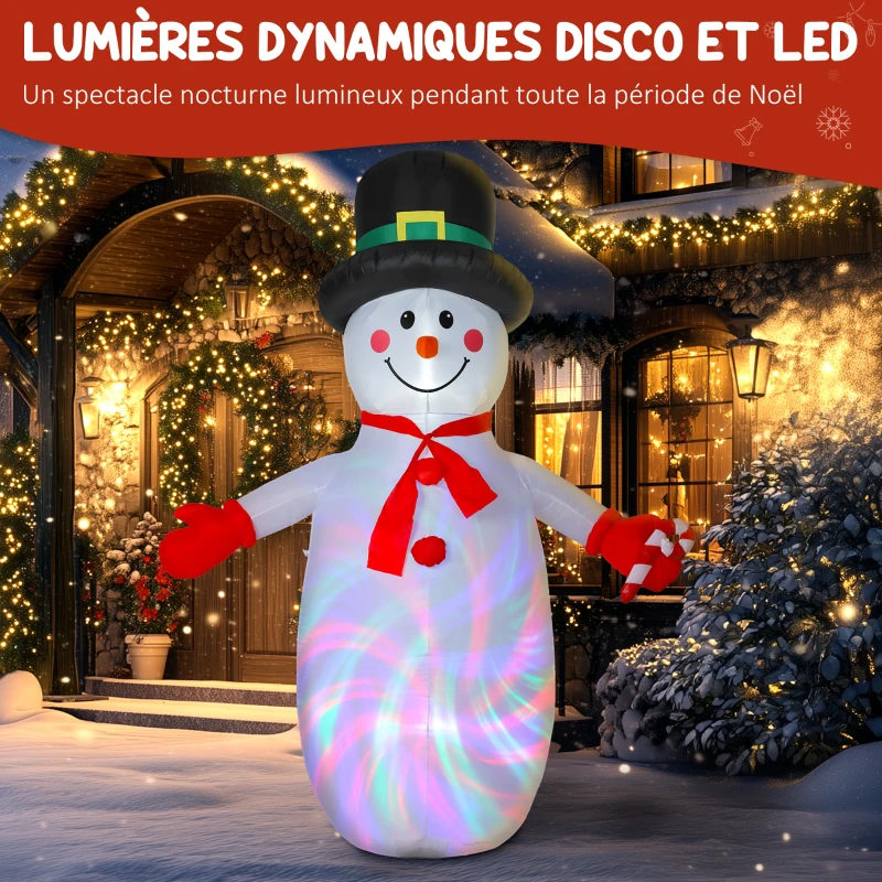 Outsunny Bonhomme de neige gonflable de Noël, 240 cm, décoration gonflables de Noël avec lumières LED, 177x78x240cm, multicolore