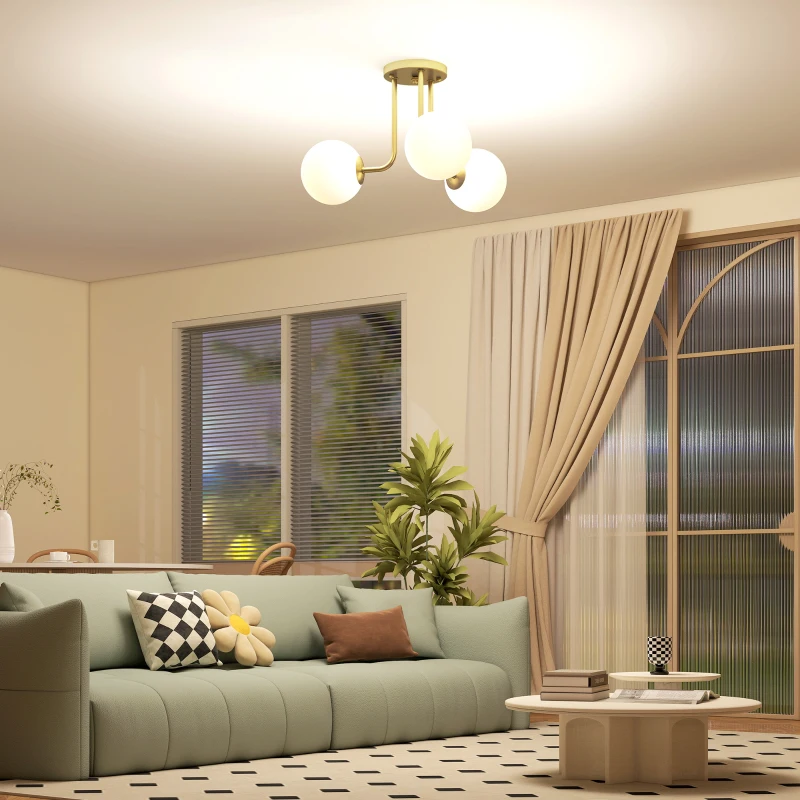 HOMCOM Lampadario da Soffitto Vintage con 3 Punti Luce Attacchi G9, 42x42x26.5 cm, Oro