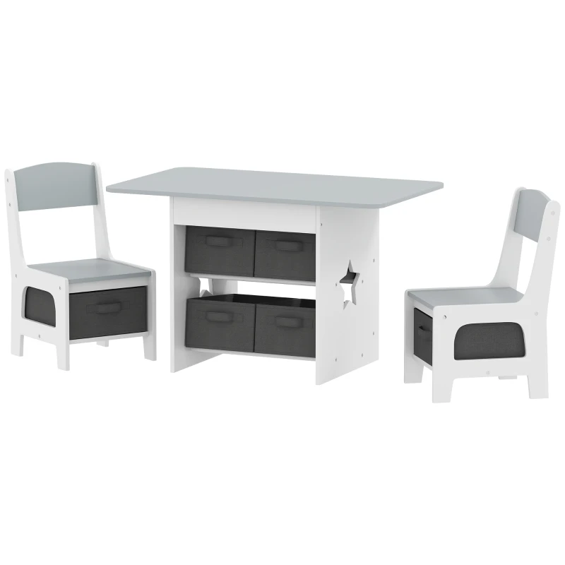AIYAPLAY Kids Table and Chair Set, Toddler Table and 2 Chairs Set with 6 Removable Drawers, for Boys Girls Ages 3-8, Light Grey