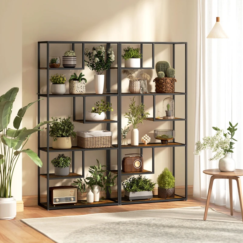 HOMCOM Bücherregal Wandregal Regal, Industrie-Design, 7 Regalböden, 83 cm x 34 cm x 180 cm, Braun + Schwarz