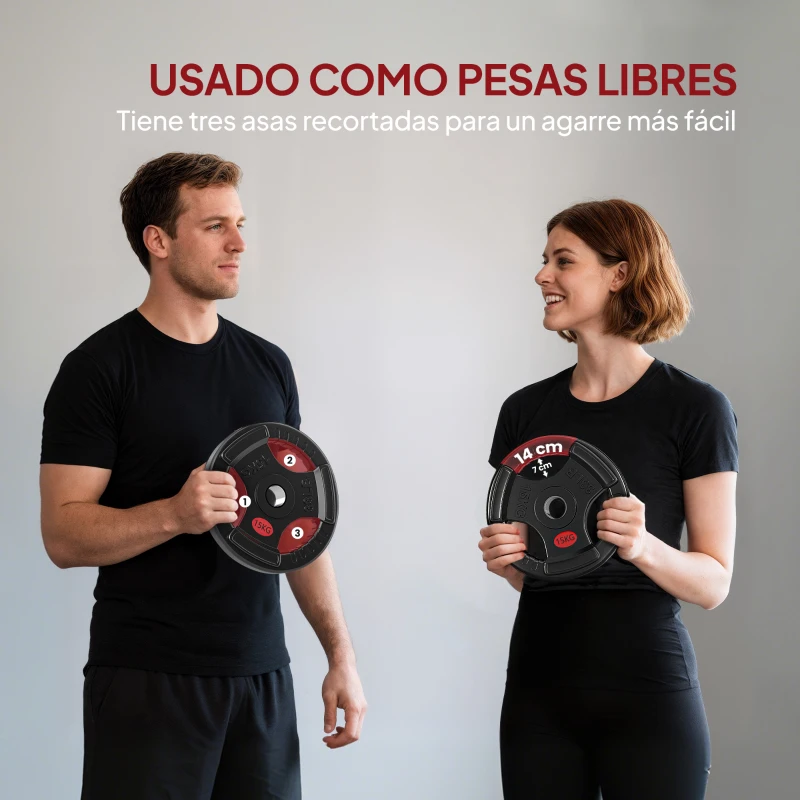 SPORTNOW Discos Pesas Olímpicos Agujero Ø50 mm 2x15 kg con Anillo Interior de Acero Triple Agarre para Mancuernas y Barras Negro