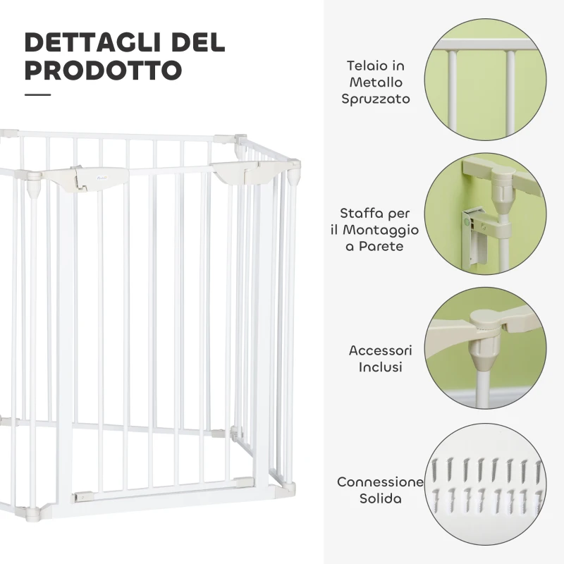 PawHut Cancellino per Cani Regolabile e Pieghevole con Chiusura Automatica e Blocco, 300x74.5 cm, Bianco