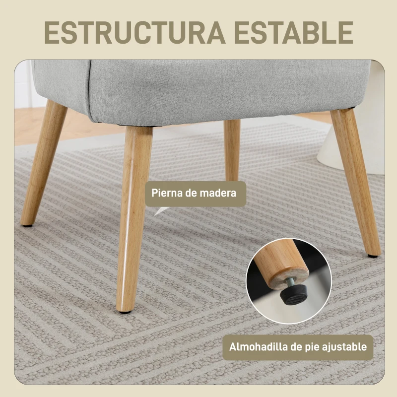 HOMCOM Butaca de Salón Moderna Sillón Tapizado en Lino Sintético Patas de Madera para Dormitorio Oficina 64,5x65x79,5 cm Crema