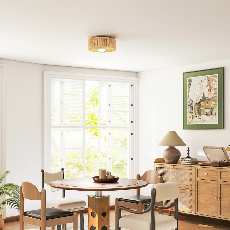 HOMCOM Deckenleuchte, Boho-Deckenlampe Hängend mit G9 LED Fassung, Lampenschirm aus Hanfseil Rund