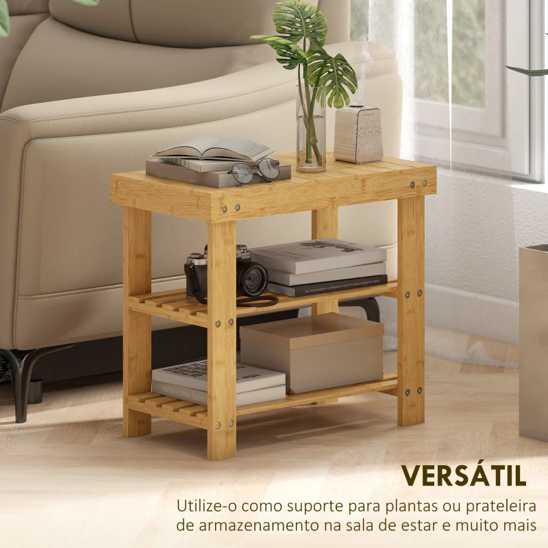 HOMCOM Banco Sapateira de Bambu Organizador de Sapatos com 2 Prateleiras para 4 Pares de Sapatos 50x28x45 cm Madeira