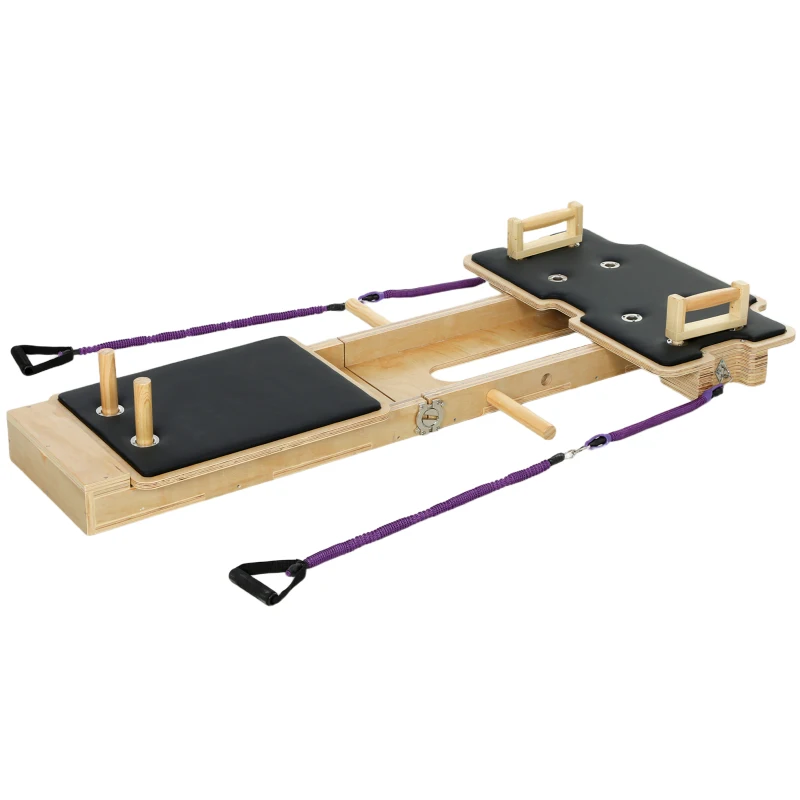 SPORTNOW Pilates Reformer multifunzionale con fasce, impugnature e ruota addominale, legno naturale