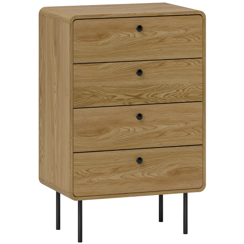 HOMCOM Modern Chest of Drawers with 4 Drawers - Oak