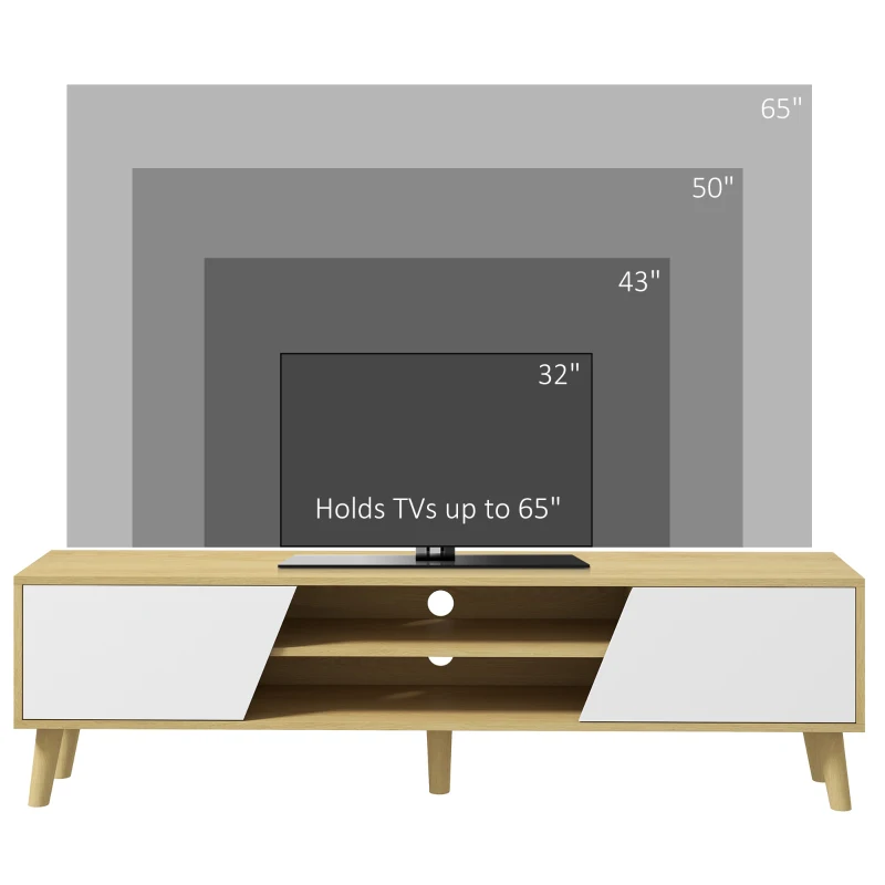 HOMCOM Mobile Porta TV fino 65" con Armadietti e Ripiani Aperti, 150x30x42cm, Bianco e Legno