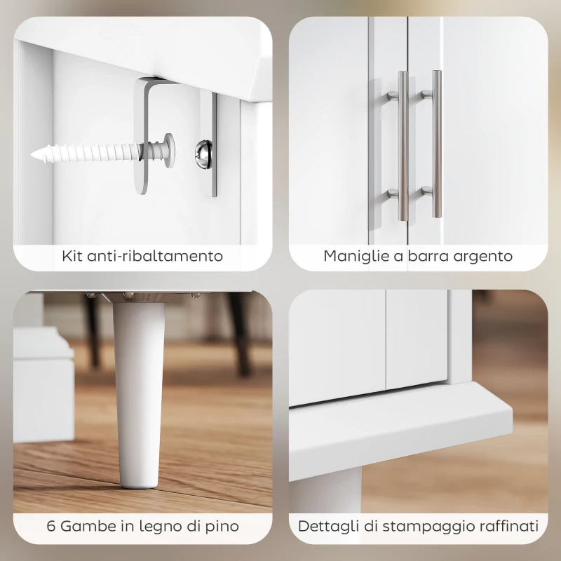 HOMCOM Credenza Buffet Elegante con 2 Cassetti e 3 Armadietti con Ripiani Regolabili, in Legno, 120x38x86 cm, Bianco
