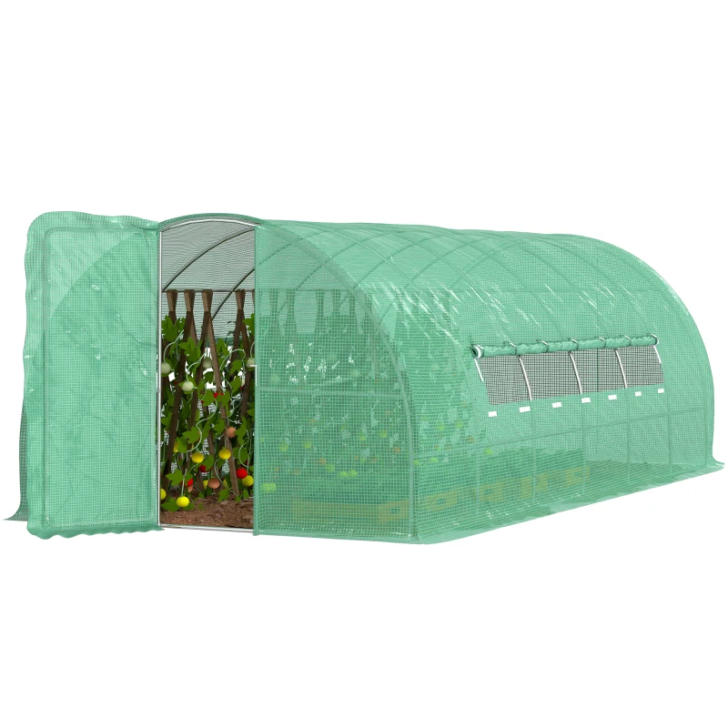 Outsunny Serra per Orto a Tunnel con Porta e 8 Finestre, Serra da Giardino in PE e Metallo Zincato, per Coltivazaione Piante, 600x300x200cm