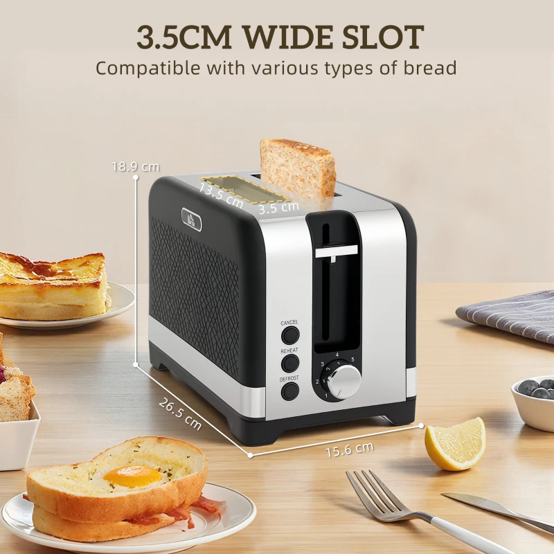 HOMCOM Sleek Textured Kettle and Toaster Set - Black