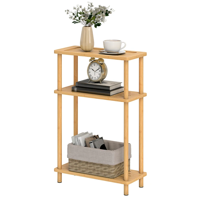 HOMCOM Bamboo Side Table, 3-Tier Slim End Table, Nordic Style, for Living Room, Bedroom, Office, Tool-Free Assembly, Natural Wood Finish