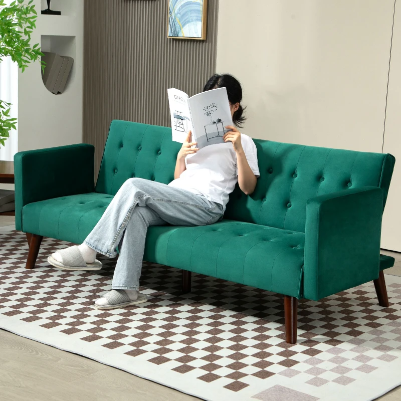 HOMCOM Canapé lit convertible 3 places, canapé élégant en tissu capitonné avec pieds en bois pour salon, chambre d'amis, vert