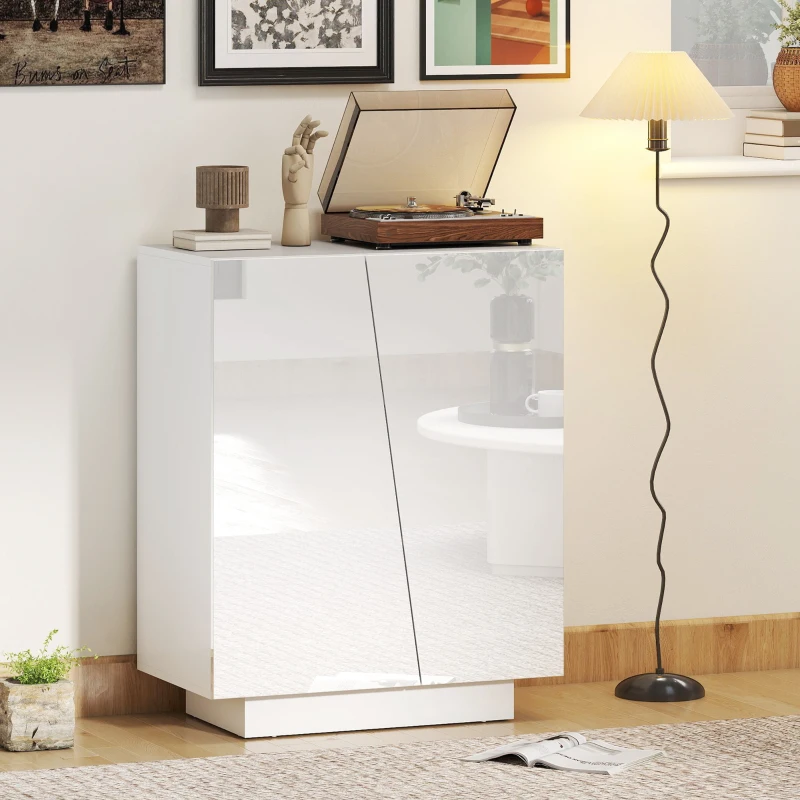 HOMCOM Buffet meuble de rangement avec placard double porte et étagère réglable, 70 x 40 x 88 cm, blanc brillant
