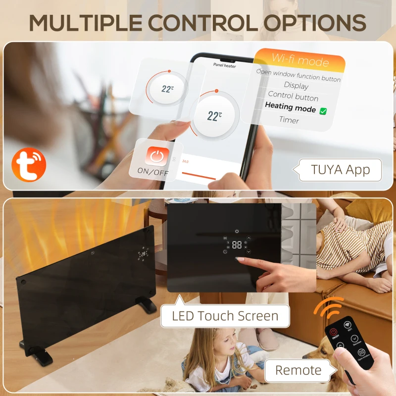 HOMCOM 1500W 5-35℃ Smart Control Heater - Black