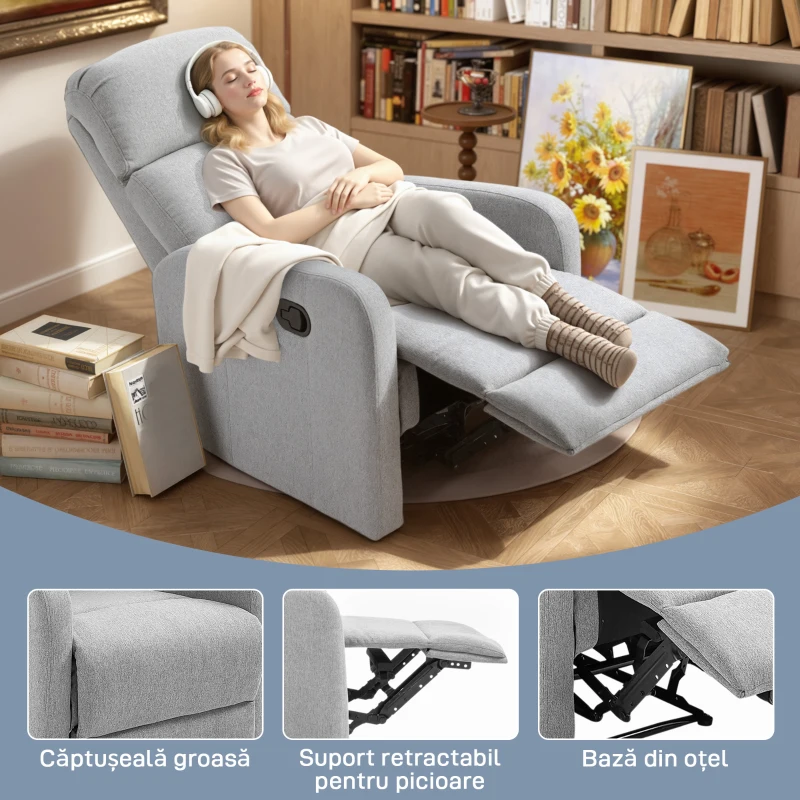 Homcom Fotoliu Relaxare – Rabatabil 168°, Cu Suport pentru Picioare