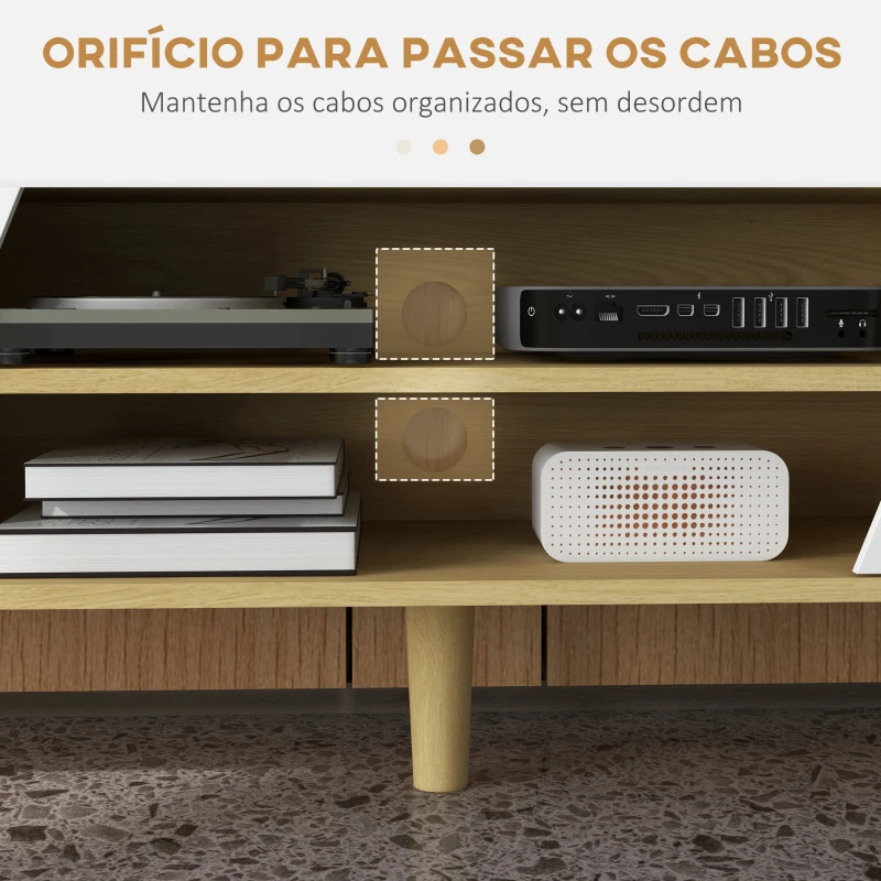 HOMCOM Móvel de TV com 2 Portas e 2 Estantes  para Televisores de até 65 Polegadas 150x30x42 cm Madeira e Branco