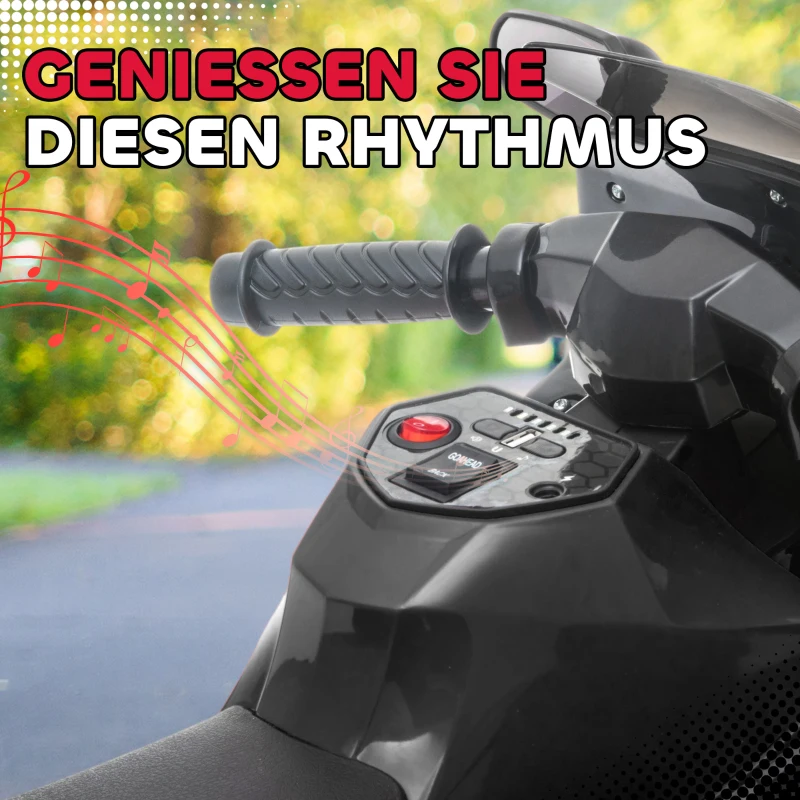 AIYAPLAY Elektro-Motorrad für Kinder, Hupe, Scheinwerfer, Musikfunktion, 2,5 km/h, Schwarz