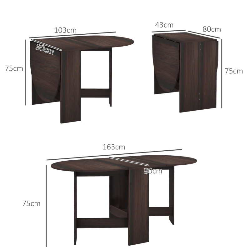 HOMCOM Folding Dining Table, Drop Leaf Table for Small Spaces, Oval Tabletop for Dining Room, Chocolate Wood Effect