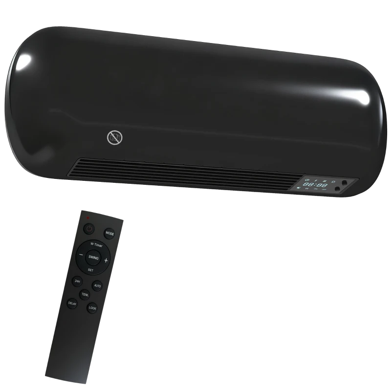 HOMCOM 2000W Ceramic Electric Heater with Fan, Adjustable Thermostat, Wall Mounted - Black