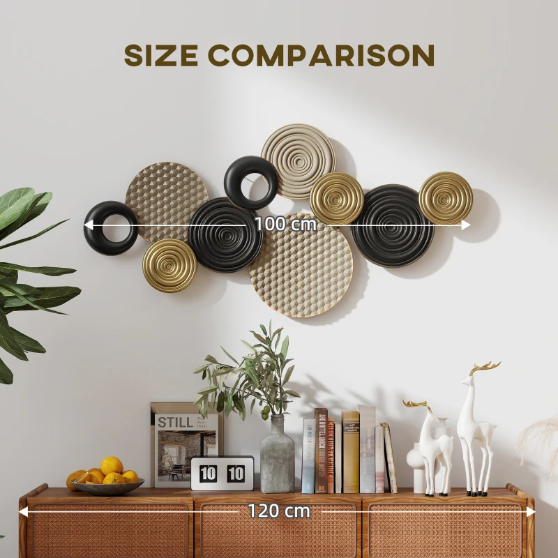 HOMCOM Metal Wall Art, Modern Hanging Wall Decor with Multi-Disc Design for Living Room Bedroom Dining Room