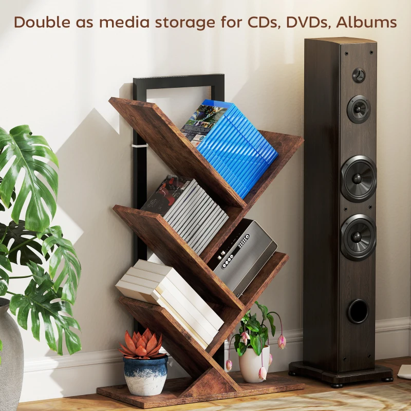 HOMCOM Four-Section Tree Bookcase - Wood-Effect